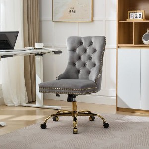 CAVINAS Ergonomic Office Chair, Tufted Button Home Office Chair with Golden Metal Base, Velvet Upholstered Adjustable Desk Chair Swivel Office Chair - 1 of 4