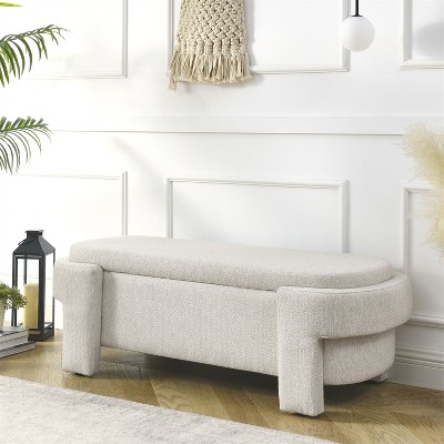 51" Chenille Storage Bench,Upholstered Storage Ottoman Bench,End of Bed Storage Bench with Safety Hinge,Large Storage Ottoman Bench-Maison Boucle