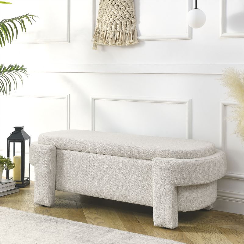 Karen- Large Storage Upholstered Linen Bench With Solid wood legs-Maison Boucle, 1 of 13
