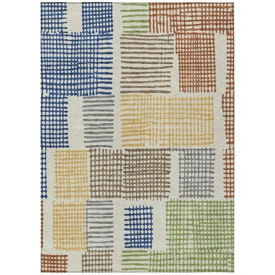Beige Gold And Blue Geometric Washable Indoor Outdoor Area Rug