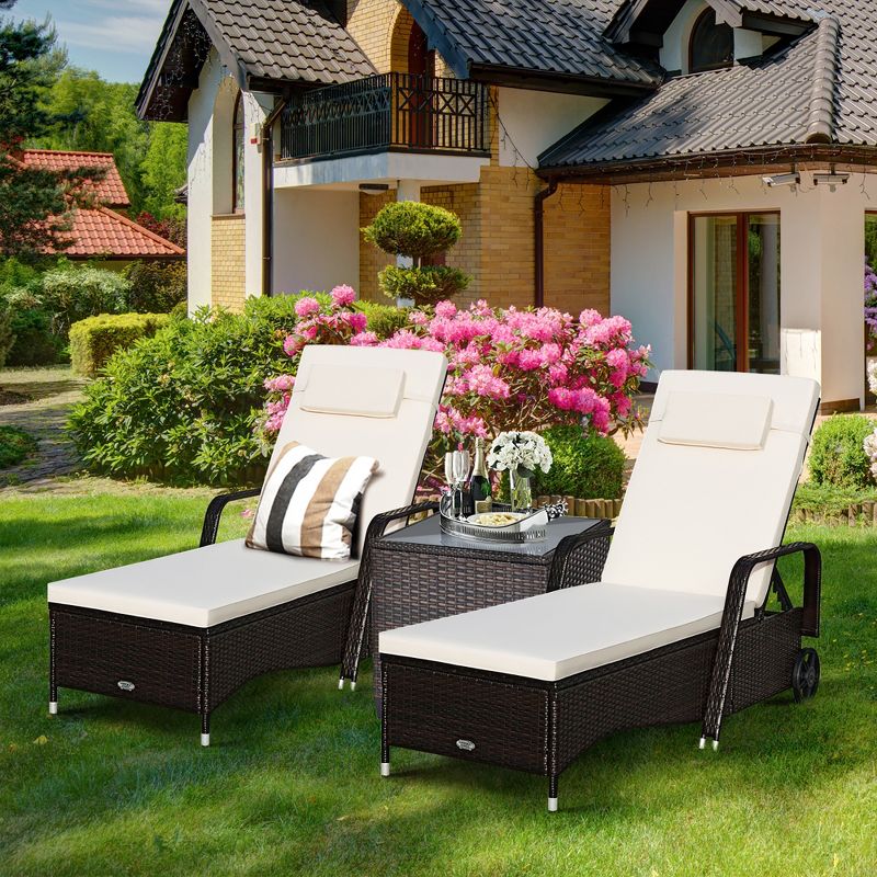 2PCS Patio Rattan Lounge Chair Chaise Adjustable Recliner Cushioned Sofa Garden, 3 of 10