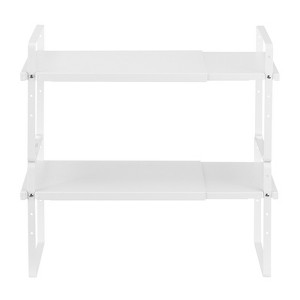 VEVOR Adjustable Kitchen Cabinet Shelf Organizer, Expandable 2 Tier Cabinet Shelf, Stackable Countertop Organizers and Storage Shelf Risers, White - 1 of 4