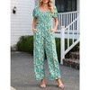 Whizmax Women's Summer Smocked Jumpsuits Casual Square Neck Short Sleeve High Waist Wide Leg Rompers with Pockets - 3 of 4