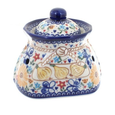 Blue Rose Polish Pottery Butterfly Small Garlic Keeper