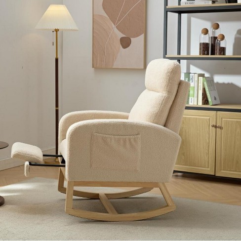 Modern Accent Rocking Chair Rocking Chair With Solid Wood Legs Upholstered Nursery Glider Rocker Living Room Lounge Arm Chair High Backrest Teddy Target