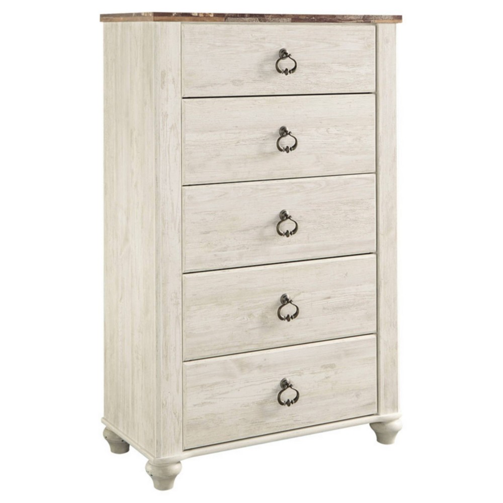 Photos - Dresser / Chests of Drawers Ashley Signature Design by  Willowton Chest of Drawers Cream : 5-Drawer Woo 