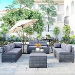 9-Piece Outdoor Patio Wicker Rattan Conversational Sofa Set With Coffee Table - ModernLuxe
