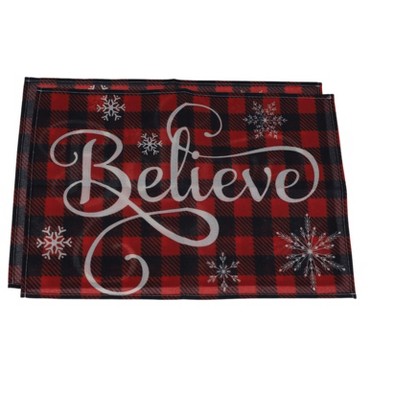 Unique Bargains Christmas Place Mats Plaid Snowflake Flax Red White Green 11.8"x17.7" 2 Pcs