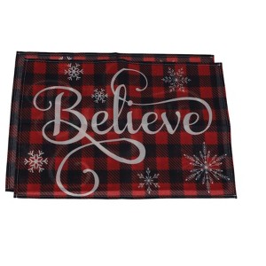 Unique Bargains Christmas Place Mats Plaid Snowflake Flax Red White Green 11.8"x17.7" 2 Pcs - 1 of 4