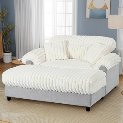 JUJABU 65.25" Modern Chaise Lounge Sofa, Cozy Plush Couch with Two Throw Pillows for Living Room