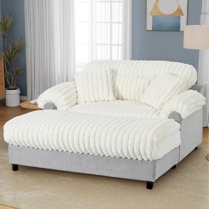 JUJABU 65.25" Modern Chaise Lounge Sofa, Cozy Plush Couch with Two Throw Pillows for Living Room - 1 of 4