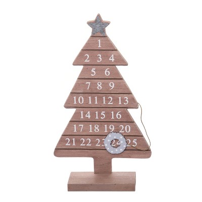 Transpac Wood 13.5 in. Brown Christmas Countdown Calendar Tree