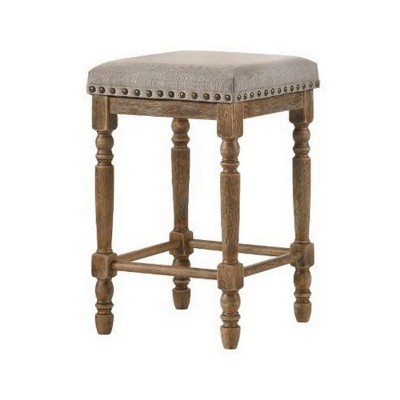 Royal Hampton 24 Inch Classic Wood Counter Height Stool, Upholstered, Set of 2, Gray