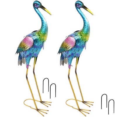 Sunnydaze Metal Crane Outdoor Garden Statues Sculptures - 29" H - Set of 2