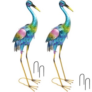 Sunnydaze Metal Crane Outdoor Garden Statues Sculptures - 29" H - Set of 2 - 1 of 4