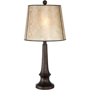 Franklin Iron Works Naomi Industrial Rustic Table Lamp 25" High Aged Bronze Brown Mica Drum Shade for Bedroom Living Room Bedside Nightstand Office - 1 of 4