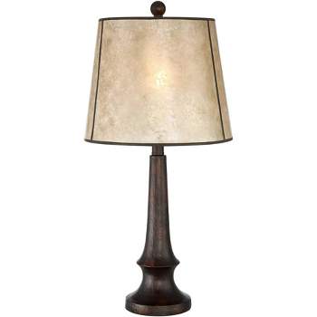 Franklin Iron Works Naomi Industrial Rustic Table Lamp 25" High Aged Bronze Brown Mica Drum Shade for Bedroom Living Room Bedside Nightstand Office