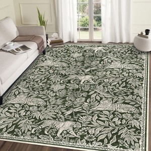 Faux Wool Modern Tiger Pattern Area Rug Ultra Thin Machine Washable Non Slip Stain Resistant Non Shedding Pet Friendly Floor Rug - 1 of 4