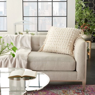 20"x20" Oversize Life Styles Cut Fray Texture Square Throw Pillow Cream - Mina Victory: Mid-Century Modern, Indoor Cotton Pillow with Zipper