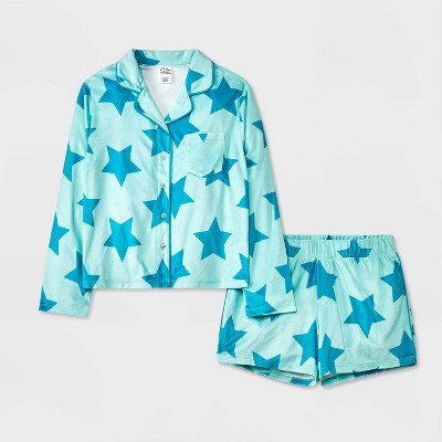 Girls' 2pc 'Stars' Long Sleeve Coat Pajama Set - art class™ Blue M