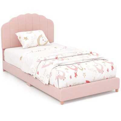 Infans Kids Twin Platform Bed Frame Upholstered Twin Size Bed w/ Wooden Slats Support