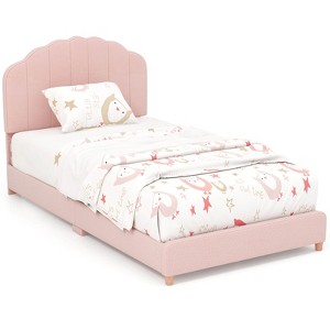 Infans Kids Twin Platform Bed Frame Upholstered Twin Size Bed w/ Wooden Slats Support - 1 of 4