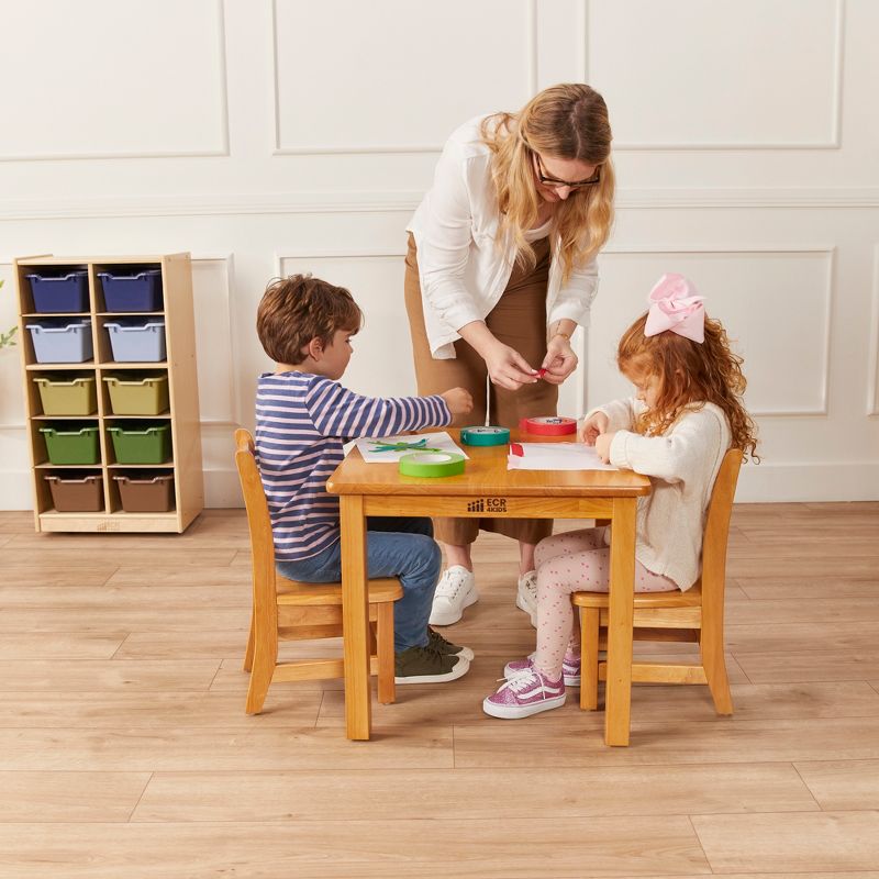 ECR4Kids 24in x 24in Rectangular Hardwood Table with 20in Legs and Two 10in Chairs, Kids Furniture, 5 of 11