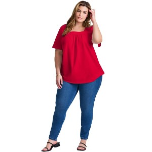 Avenue Women's Plus Size Smocked Squareneck Top - 1 of 4