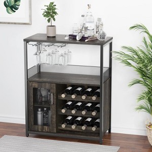 36 Inch Tall Bar Cabinet, Adjustable Shelves Wine Rack Table with Removable Wine Rack and Mesh Door - 1 of 4