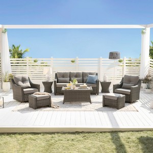 Spruce & Spring Outdoor Wicker Patio Outdoor Sofa Swivel Chair Coffee Table - 1 of 4