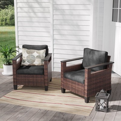 Sonkuki 2 Piece Wicker Patio Chairs Set, All-Weather PE Rattan Wicker Chair Small Patio Conversation Couch with Cushion