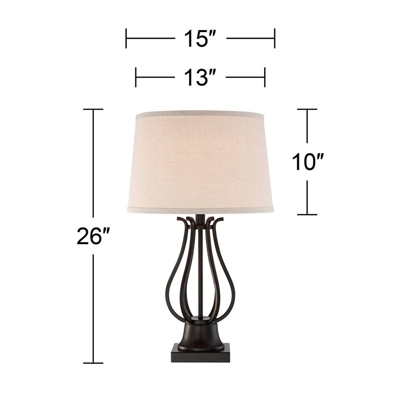 Regency Hill Hadley Modern Table Lamps Set of 2 26" High Bronze with AC Power Outlet Light Brown Drum Shade for Bedroom Living Room Bedside House Desk, 4 of 10