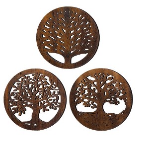 Itopfox 3 Pcs Life Tree Wooden Trivets for Hot Dishes, Rustic Round Trivet Set, Heat Resistant Coasters for Table Dishes Pots and Pans, Brown - 1 of 4