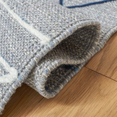 Gray and White Striped Wool Cotton Flat Woven Area Rug