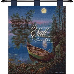 Manual Woodworkers and Weavers Moonlight Bay-3 Wall Hanging, 26x36 Inches, Woven Cotton Nautical Tapestry with Tranquil Coastal Scene - 1 of 3