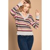 Slickblue Striped Knit Sweater for Women, V-Neck, Ruffled Hem Detail, Casual & Trendy, Grey/Mustard, S-M/M-L - 2 of 4