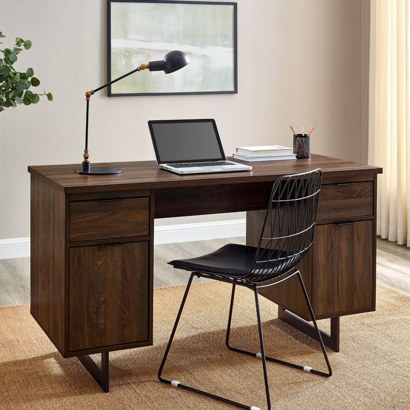 DuPonte Modern Double Sided Pedestal Executive Desk Dark Walnut - Saracina Home, 5 of 7