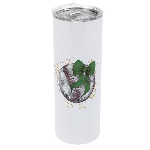 Elanze Designs 20 Ounce Stainless Steel On the Go Travel Tumbler With Push Top Lid, Baseball With Green Bow - 1 of 1