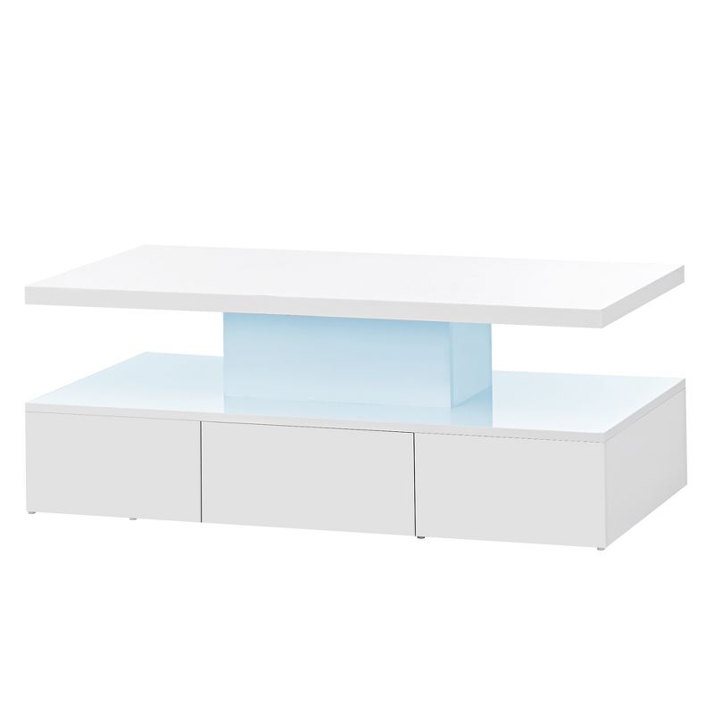 Modern Glossy Coffee Table With Drawers With Plug-In 16 Colors Living Room LED Lighting - ModernLuxe, 5 of 11
