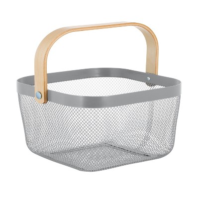 Simplify Mesh Tote with Bamboo Handle Gray