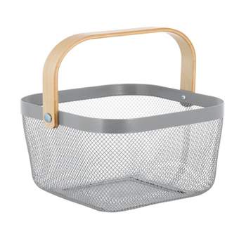 Simplify Mesh Tote with Bamboo Handle Gray