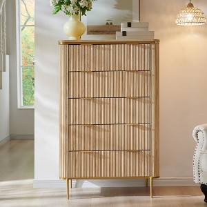SinCiDo Modern 5 Drawer Fluted Dresser With Gold Accents, 48" Tall Wood Storage Chest of Drawers for Bedroom, Living Room - 1 of 4
