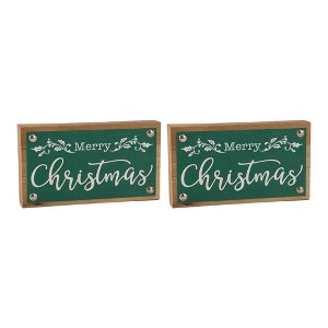 Merry Christmas Sign with Faux Leather Accent (Set of 2) - 1 of 2