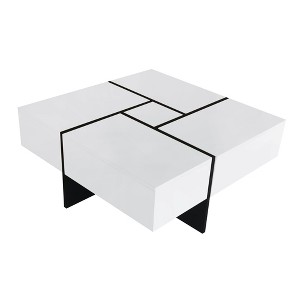 NicBex 31.5 Inch High Gloss Square Coffee Table with 4 Hidden Storage Compartments and Extendable Sliding Tabletop - 1 of 4