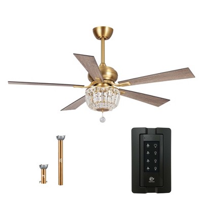Parrot Uncle 52" Antique Brass Modern Crystal Ceiling Fan with Lights and Remote Control