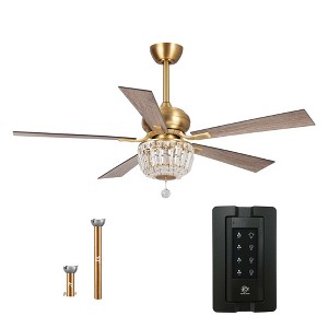 Parrot Uncle 52" Antique Brass Modern Crystal Ceiling Fan with Lights and Remote Control - 1 of 4