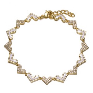 Guili Elegant Sterling Silver 14k Gold Plated Heart CZ and Mother of Pearl Link Bracelet Ð Timeless, Sparkling Jewelry with a Chic and Feminine Design - 1 of 3