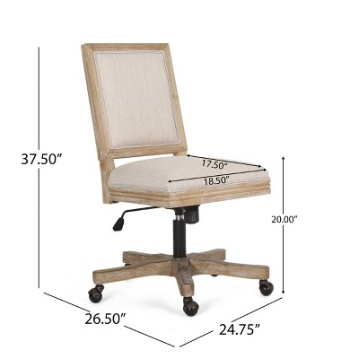 Rustic Beige & Natural Wood Swivel Office Chair with Adjustable Height