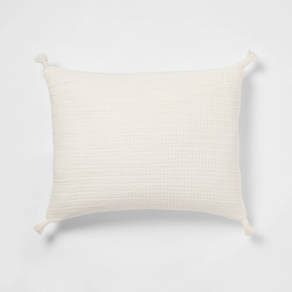 Photos - Pillowcase King Double Cloth Quilt Sham Cream - Threshold™