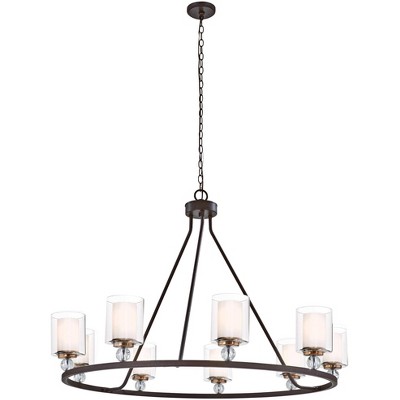 Regal Silhouette 9-Light Chandelier in Painted Bronze with Clear Ribbed Glass
